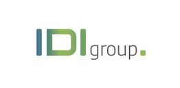 Logo de "IDI group" con letras en azul y verde sobre fondo blanco.
