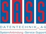 Logo der SASS Datentechnik AG in Blau und Rot mit Schriftzug: SystemAnbindung, Service, Support.