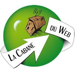 Une cabane en bois sur un globe vert avec texte "La Cabane du Web".