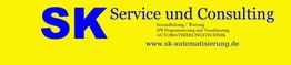 Gelbes Banner mit blauem Text "SK Service und Consulting". Webseite: www.sk-automatisierung.de.