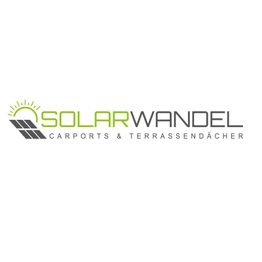 Logo mit "Solarwandel", Solarpanel- und Sonnensymbol, Text: "Carports & Terrassendächer".