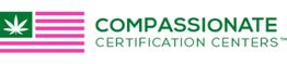 Pink and green logo with a cannabis leaf and "Compassionate Certification Centers" text.