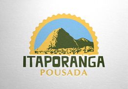 Logotipo da Pousada Itaporanga com imagem de montanha e sol ao fundo.