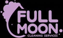 Purple "Full Moon Cleaning Services" logo with bubbles on a black background.