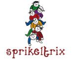 Illustration von spielenden Kindern in einem Turm, darunter der Schriftzug "sprikeltrix".