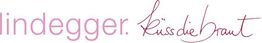 Textlogo: "Lindegger küss die braut" in rosa und bordeaux.