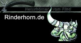 Website-Banner: "Rinderhorn.de" mit Zeichnung eines Mannes im Wikingerstil, der in ein Horn bläst.