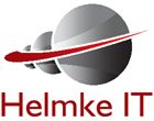 Logo von Helmke IT mit grauen Kugeln und rotem Schriftzug.