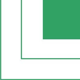 Grünes Quadrat in der Ecke, von weißen Rahmen umgeben. Minimalistische geometrische Kunst.
