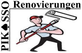 Mann mit Farbrolle, daneben Text: "PIKSSO Renovierungen".