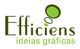 Logo com texto "Efficiens ideias gráficas" e elementos circulares verdes.