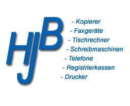 Blaues Logo "HJB" mit Text: Kopierer, Faxgeräte, Tischrechner, Schreibmaschinen, Telefone.