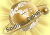 Goldene Weltkugel mit Ring und Schrift "Spillner Group" vor strahlendem Hintergrund.
