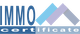 Logo mit Text "IMMO certificate", daneben zwei Dreiecke in Blau- und Lilatönen.