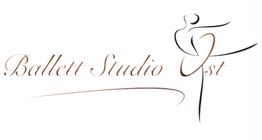 Logo: "Ballett Studio Ost" neben einer stilisierten Tänzerfigur in geschwungener Schrift.
