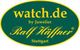 Grünes ovales Logo mit gelber Schrift: watch.de, Juwelier Ralf Häffner, Stuttgart.