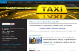 Website von Taxi Z. Freising GmbH mit Informationen über Dienstleistungen und Kontakt.