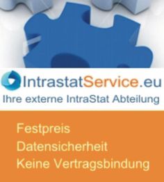 Logo von IntrastatService.eu mit Text: "Festpreis, Datensicherheit, Keine Vertragsbindung".