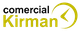 Logotipo de Comercial Kirman con un reloj estilizado en amarillo y negro.