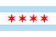 Flag with four red stars and two light blue stripes on a white background.