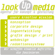 Logo der Agentur "lookUp media" mit Angebot: Konzept, Design, Logodesign, Grafik, Web, Redaktion.
