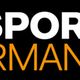 Logo met tekst "Sports Performance" en een oranje cirkel met strepen, op zwarte achtergrond.
