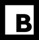 Ein schwarzes "B" in einem weißen Quadrat, umgeben von einem schwarzen Rahmen.