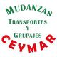 Logo de Mudanzas Ceymar: "Mudanzas, Transportes y Grupajes Ceymar" en texto verde y rojo.