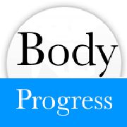 Logo met tekst "Body Progress" in zwart-wit en blauw.