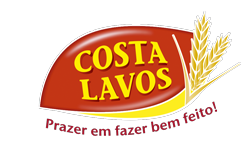 Logo Costa Lavos com espiga de trigo e slogan "Prazer em fazer bem feito!".