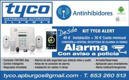 Publicidad de sistema de alarma Tyco, con instalación y aviso inmediato a la policía.
