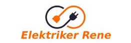 Logo von Elektriker Rene mit Kabel und Stecker in Orange und Schwarz.