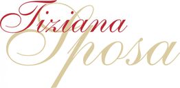 Schriftzug "Tiziana Sposa", in geschwungenen roten und beigen Buchstaben auf weißem Hintergrund.