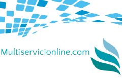 Logo de Multiservicionline.com con diseño azul abstracto y hojas estilizadas.