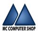 Zweieckiges blaues Logo mit Schriftzug "MC Computer Shop" darunter.