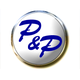 Rundes Logo mit blauem "P&P"-Text auf weißem Hintergrund.
