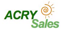 Logo mit grünem Text "ACRY Sales" und einer stilisierten orange Sonne daneben.