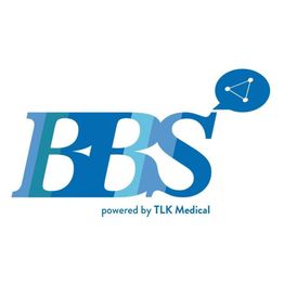 Logo with "BBS" and "powered by TLK Medical" text, plus a geometric speech bubble graphic.