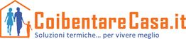 Logo di CoibentareCasa.it con famiglia stilizzata e slogan "Soluzioni termiche... per vivere meglio".