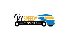 Logo of My Speedy Movers with a stylized blue and gold truck and clock motif.