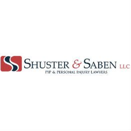 Logo of Shuster & Saben LLC, PIP & Personal Injury Lawyers with red and blue design.