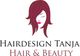GRAFIK einer Frau mit Haaren, Text: "HAIRDESIGN TANJA HAIR & BEAUTY".
