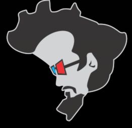 Silhueta de perfil estilizada com óculos 3D azuis e vermelhos e cabelo volumoso.