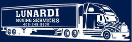 Illustration of a moving truck labeled "Lunardi Moving Services" with a phone number.