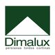 Logotipo verde de Dimalux con un triángulo blanco. Texto: persianas, toldos, cortinas.