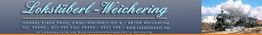 Lokstüberl-Weichering Logo mit Dampflok-Bild und Kontaktinformationen.