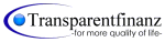 Logo der Transparentfinanz mit blauem Kreis und Slogan "for more quality of life".