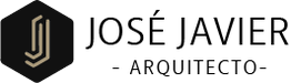 Logotipo de José Javier, arquitecto, con icono hexagonal negro y letras doradas.