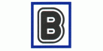 Blau umrandetes Logo mit einem großen, schwarzen Buchstaben "B" in der Mitte.