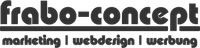 Schwarzes Logo "frabo-concept" mit Text: Marketing, Webdesign, Werbung.